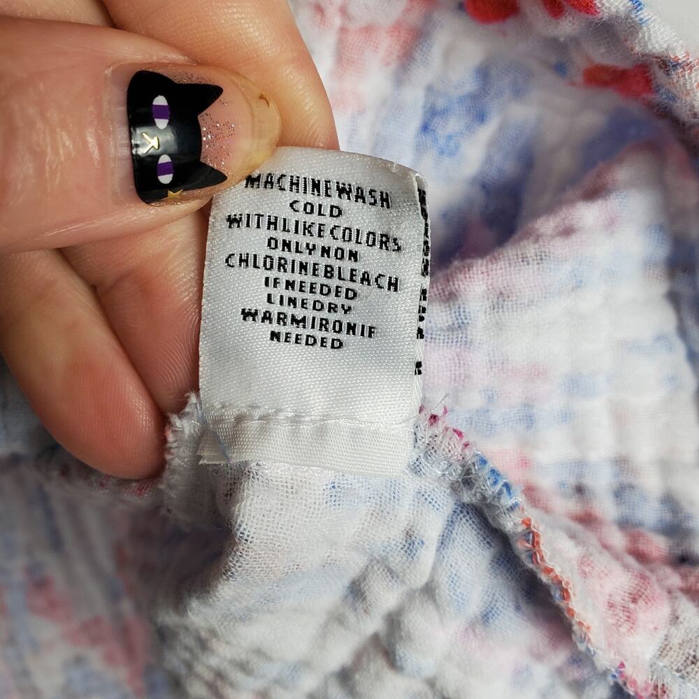 Habitat Seaside Double Cloth Gauze Pullover Top Lg 3/4 Sleeve Ikat Red Pink Blue - Picture 10 of 12